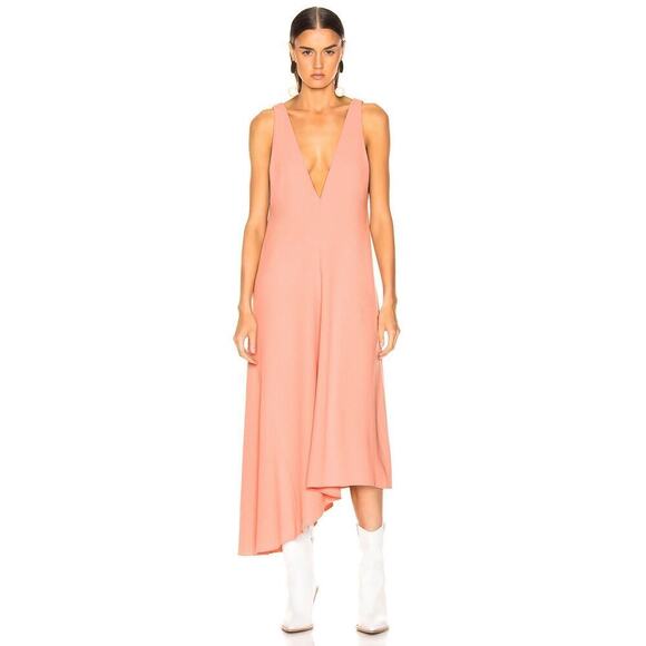 Tibi V Draped Midi Dress Size 0 Pink Haze Crepe Jumper Asymmetric Guest Designer - Picture 3 of 16